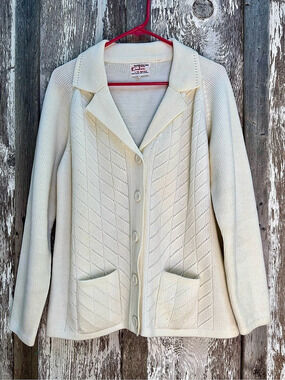 Kimlon Late 70s Vintage Knit Cardigan in Cream Like New